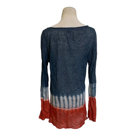 Lydia Hirscher blue orange color block Boat Neck Bohemian Blouse size M - Picture 3 of 7